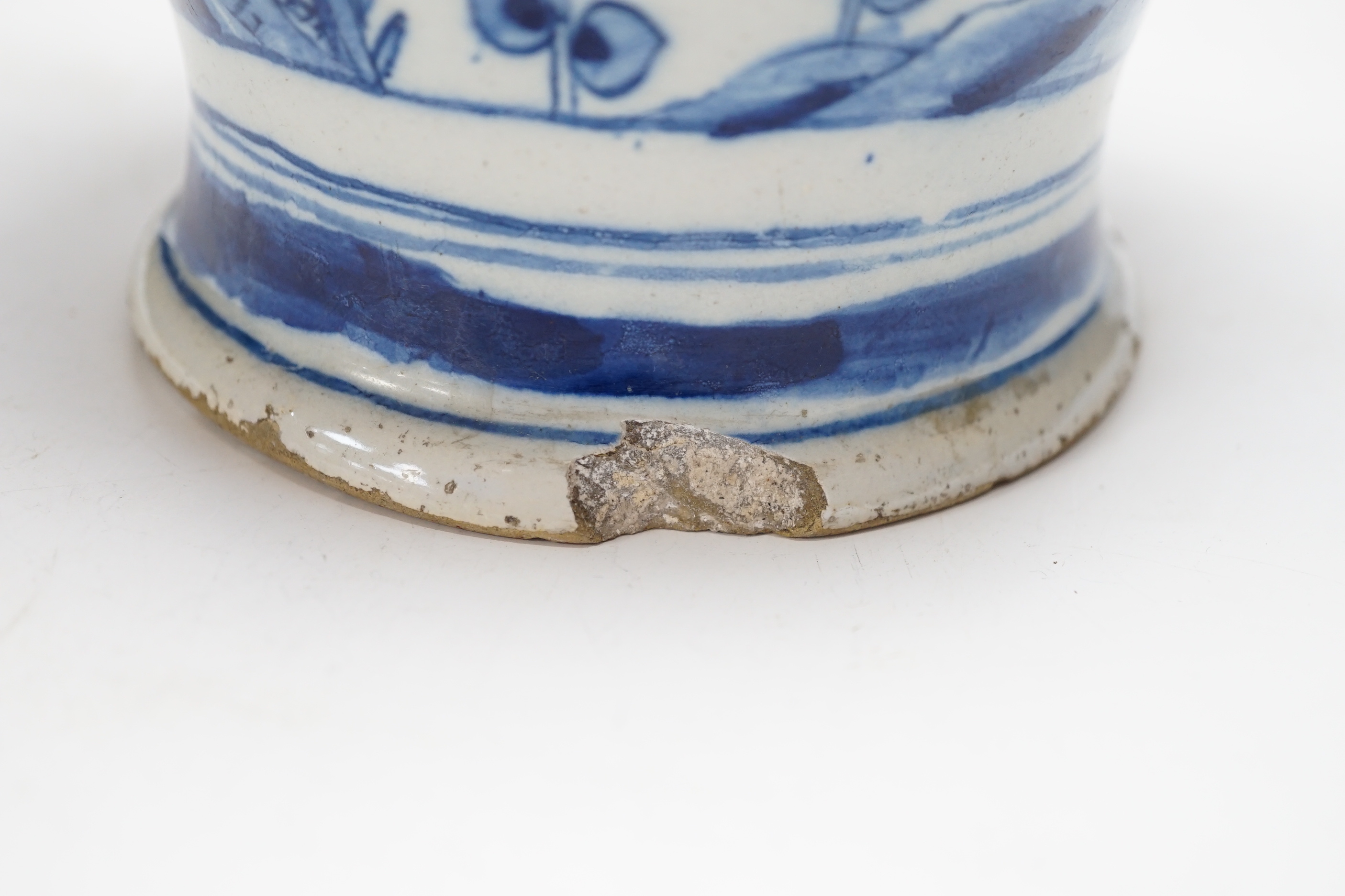 An 18th century Delft Chinese style vase, 23cm